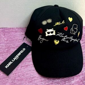 New Karl Lagerfeld Paris Hat Adjustable Strap Black Hat Cap  NWT